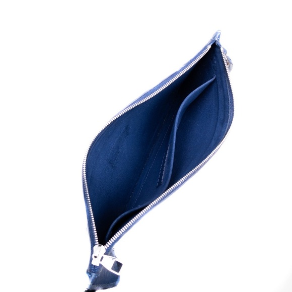 LOUIS VUITTON  Blue Marine Epi Leather Neverfull ‎ WRISTLET Pochette Fuschia - Picture 7 of 12